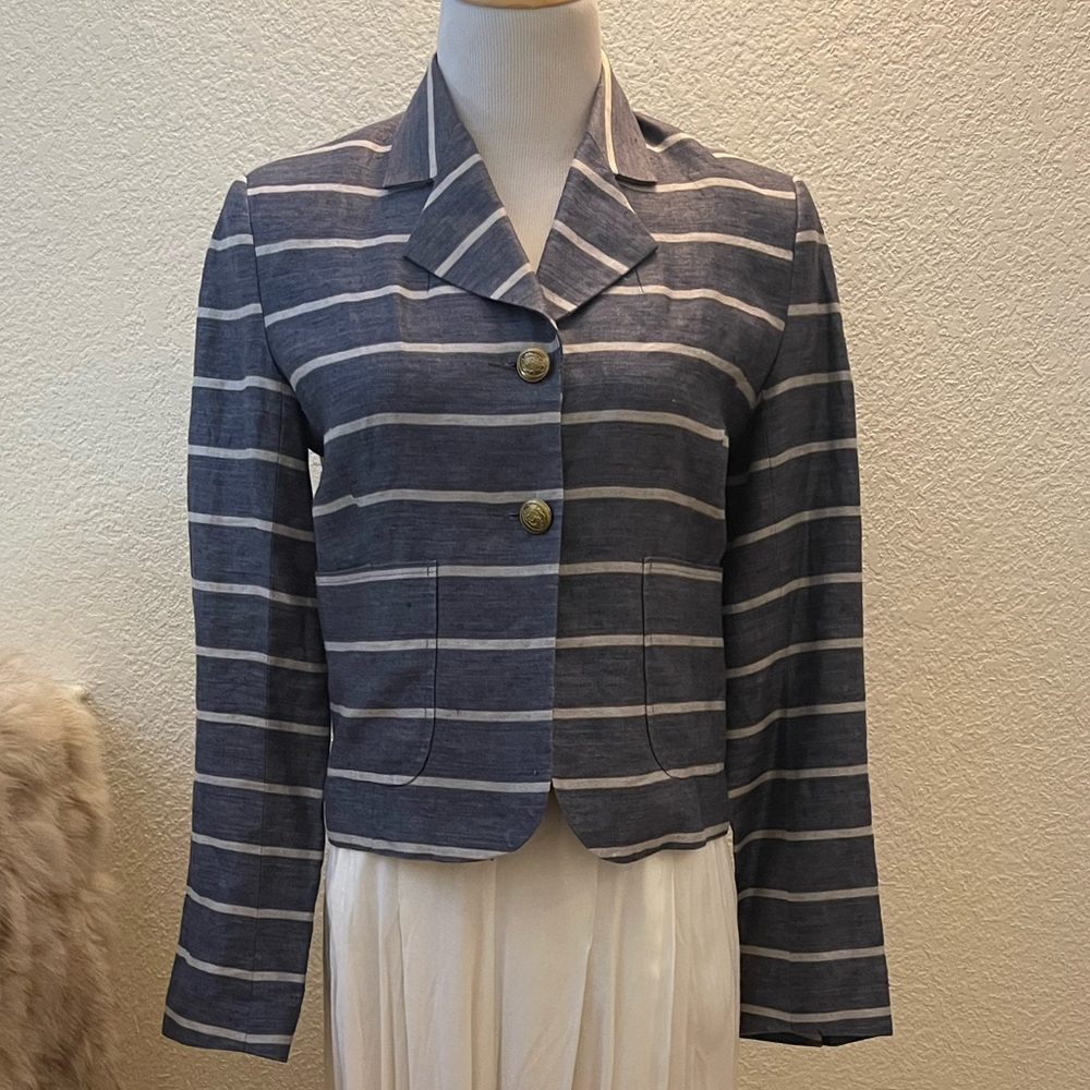 Timo Weiland Cropped Linen Jacket with Front Button Closure and Pockets - Sz M